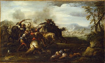 Jacques Courtois, French, 1621-1676, A Battle Scene, 17th Century, oil on canvas, Unframed: 13 3/8