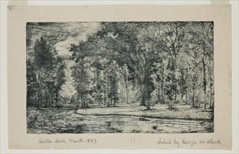 George W. Clark, American, Forest of Belle Isle Park - Detroit, 1893, etching printed in green ink
