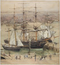 Jules Lessore, French, 1892-1892, New York Harbor, 19th century, watercolor, Image: 42 × 39 inches