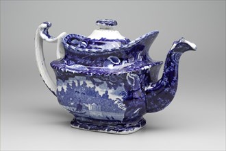 Wadsworth Tower (Connecticut) Teapot, between 1820 and 1840, white earthenware with blue