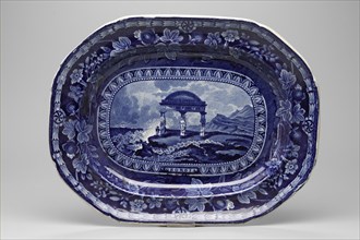 Arms of Georgia Platter, between 1826 and 1830, white earthenware with blue transfer-printed