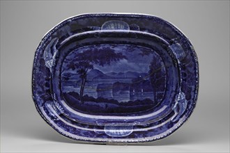 Catskill Mountains, Hudson River Platter, between 1820 and 1840, white earthenware with blue