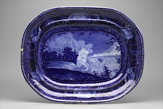 Niagara Falls from the American Side Platter, between 1820 and 1840, white earthenware with blue