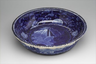 Table Rock, Niagara Bowl, between 1820 and 1840, white earthenware with blue transfer-printed