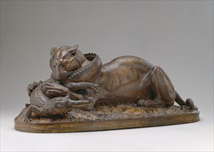 Antoine Louis Barye, French, 1796-1875, Tiger Devouring a Gavial, 1831, plaster with polychrome and
