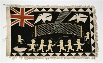 Fante, African, Asafo Flag, c. 1863, Appliqued and embroidered cloth, 40 x 72 in.
