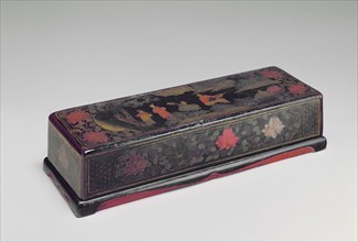 Ryukyuan, Japanese, Oblong Box, 17th Century, Black lacquer on wood with litharge painting, box and