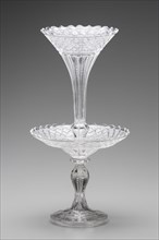 Epergne, between ca. 1870 and ca. 1875, free blown, cut lead glass, Overall: 17 1/4 × 8 7/8 inches