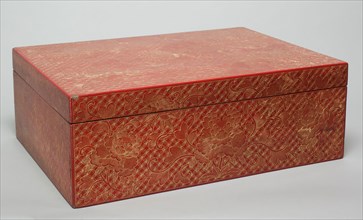 Ryukyuan, Japanese, Document Box Lid, 18th Century, Red lacquer and gold on wood, Overall: 6 1/4 ×