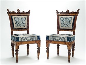 Side Chair, 1841 - 1842, Mahogany inlaid with maple and mahogany, with modern silk upholstery