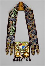 Creek, Native American, Shoulder Bag, ca. 1820, wool, cotton, silk and glass beads, Overall: 25 3/4