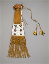 Cheyenne, Native American, Tobacco Bag, ca. 1880, deerskin, glass beads, flicker feathers, and