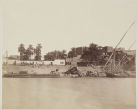 Anonymous Artist, Village on the Nile, 19th century, albumen print, Image: 8 3/8 × 10 3/8 inches
