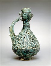 Islamic, Iranian, Ewer with Rooster Head, ca.1200, Under-glaze slip-painted fritware, Overall: 10