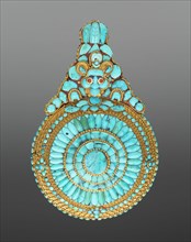 Tibetan, Buddhist Ornament, 19th century, Turquoise, gold, silver, and coral, Overall: 4 1/2 inches