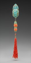 Tibetan, Buddhist Ornament, 19th century, Turquoise, coral, gold, silver, thread, Overall (with