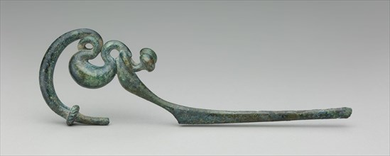 Italic, Pin, between 7th and early 6th century BCE, bronze, Overall: 4 × 7/16 × 1 9/16 inches (10.2