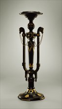 Egyptian Pedestal, ca. 1870, ebonized walnut, polychrome, gilt and brass, Overall: 39 1/2 × 13