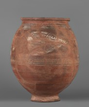 Pithos, unknown Egyptian workshop. Storage vessel with an ovoid belly, small annular high foot, and