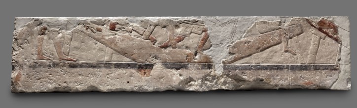 Fragments of wall decoration from the mastaba of the dignitary Tepemankh. Scenes of boat building