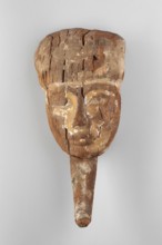 Sarcophagus mask. Sarcophagus mask with a preserved face, the middle part of a wig, and a false