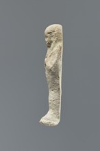 Ushabti, Mummy-shaped figurine standing on a base, flat back. Arms crossed on the chest, right