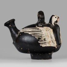 Guttus gnathia in the shape of a bird, bird with wings iconography, southern Italic pottery,