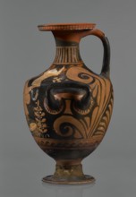 Red-figure hydria, Southern Italy Apulia. Hydria vessel, 330–320 BC. Black glossy engobe with some