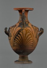 Red-figure hydria, Southern Italy, Apulia Italy. Hydria vessel with black glossy engobe and some