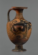 Red-figure hydria, Southern Italy Apulia. Hydria vessel, 330–320 BC. Black glossy engobe, some