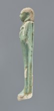 Shabti, mummy-shaped figurine, funerary gift; standing on a base with back supported by a