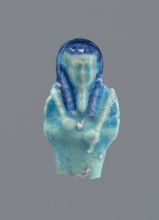 Shabti, Mummy-shaped figurine, funerary gift, back supported by a pillar/pilaster. Legs missing.