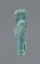 Shabti, mummy-shaped figurine supported at the back on a pillar. Legs missing from the knees down.
