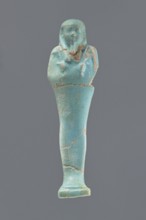 Ushabti, Mummy-shaped figurine, standing on a base with a narrow, slightly convex pillar at the