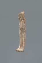 Shabti, Mummy-shaped figurine shabti, funerary gift; made carelessly, impressed in a mold. Hands