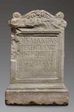 Funerary altar of Lucius Terentius Tarpius and Mucia Polla with Latin inscription. Unknown Roman