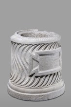 Urn of Gnaeus Pedanius Callistus with Latin inscription, unknown Roman workshop. A cylindrical urn