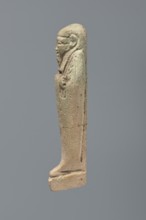 Ushabti, Mummy-shaped figurine, standing on a base with the back supported by a flat pillar. Arms