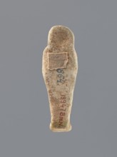 Shabti, mummy-shaped figurine, funerary gift, hoes; standing on a base with back supported by a