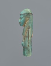 Ushabti, mummy-shaped figurine, preserved upper fragment from the waist up. Arms crossed on the