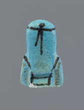 Ushabti, Mummy-shaped figurine, preserved head and fragment of torso. Arms crossed on the chest,