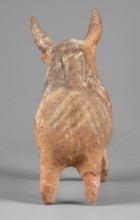 Bull-shaped vessel, Vessel in the shape of a bull standing on widely spaced legs. The cylindrical