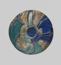 Unguentarium with carnation with a gold ribbon; with a bulging belly. Unguentarium. Mosaic glass