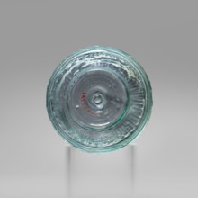 Bowl with Greek inscription. Glass bowl made of transparent, light blue glass with a Greek