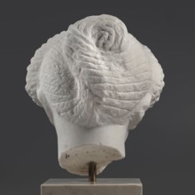 Portrait of a Roman woman, Head with a broad face and an elaborate hairstyle: hair twisted into