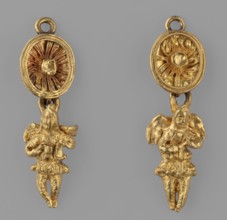 Two earring pendants in the shape of winged Geniuses, Pair of pendants - each composed of 2 parts: