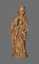 Figure of St. Barbara, sculptor unknown. Medieval wall sculpture, hollowed out from behind the head