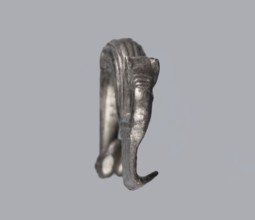 Snake-headed fibula, unknown Southern Italian workshop. Fibula with an arched, thick hoop. The hoop