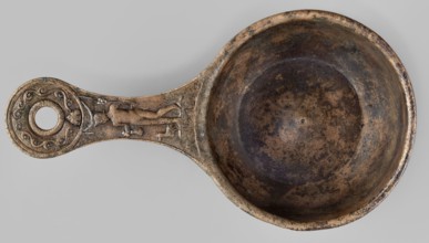 A ladle with a handle decorated with a depiction of Mercury, Mercury myth., Roman deities, ladles,