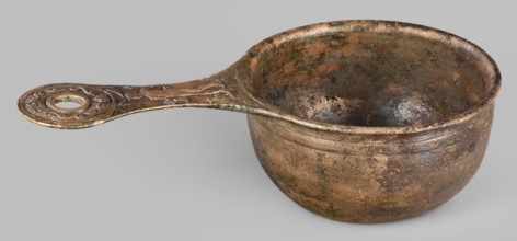 A ladle with a handle decorated with a depiction of Mercury, Mercury myth., Roman deities, ladles,